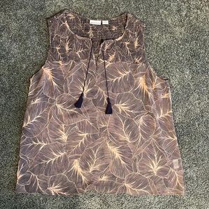 Liz Claiborne Navy Tropical Leaf Print Sleeveless Blouse